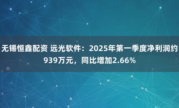 无锡恒鑫配资 远光软件：2025年第一季度净利润约939万元，同比增加2.66%